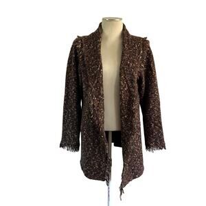 Vtg Y2K 2000s Brown Speckled Fringe Wool Open Cardigan Plus Size 2X Cottagecore3
